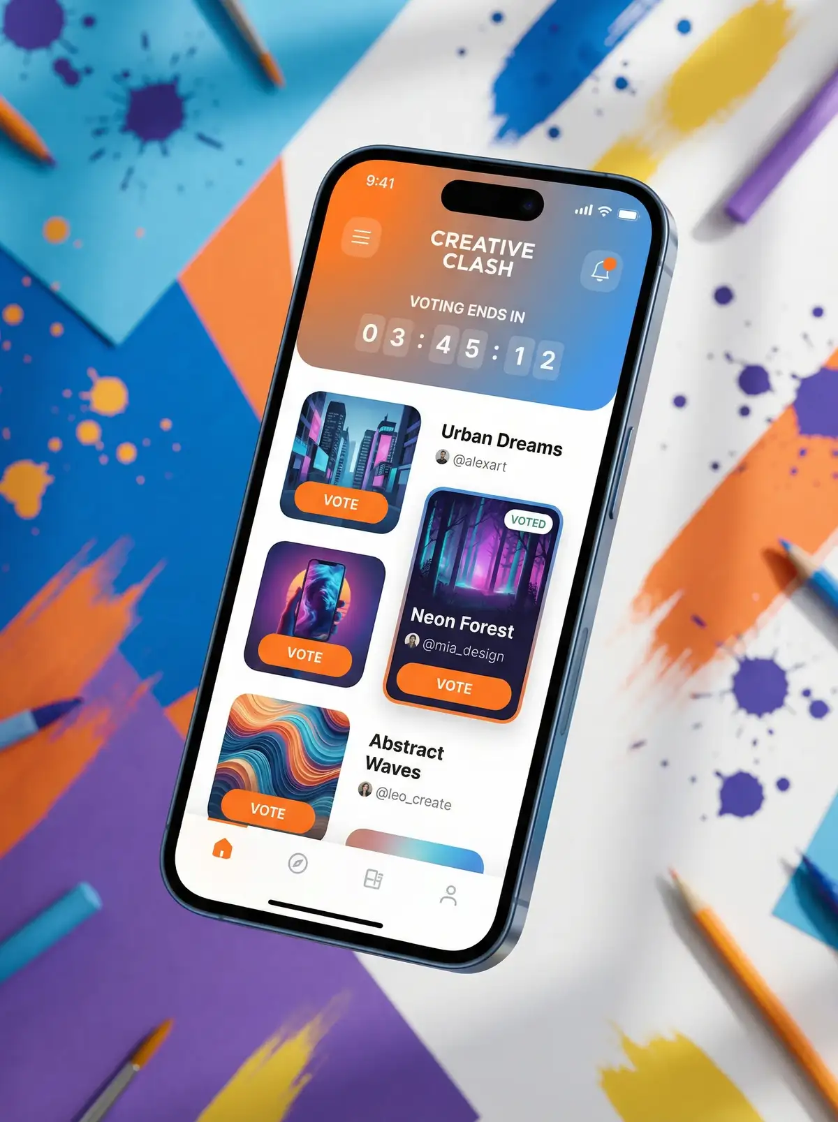 每日大赛 APP界面预览展示投票和浏览功能